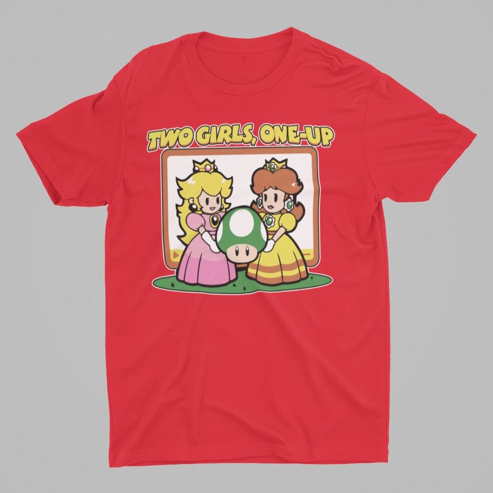 TWO GIRLS ONE UP FUNNY GAMER ADULT SHIRT